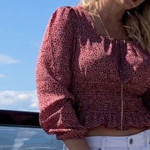 Burgundy peasant blouse flower print